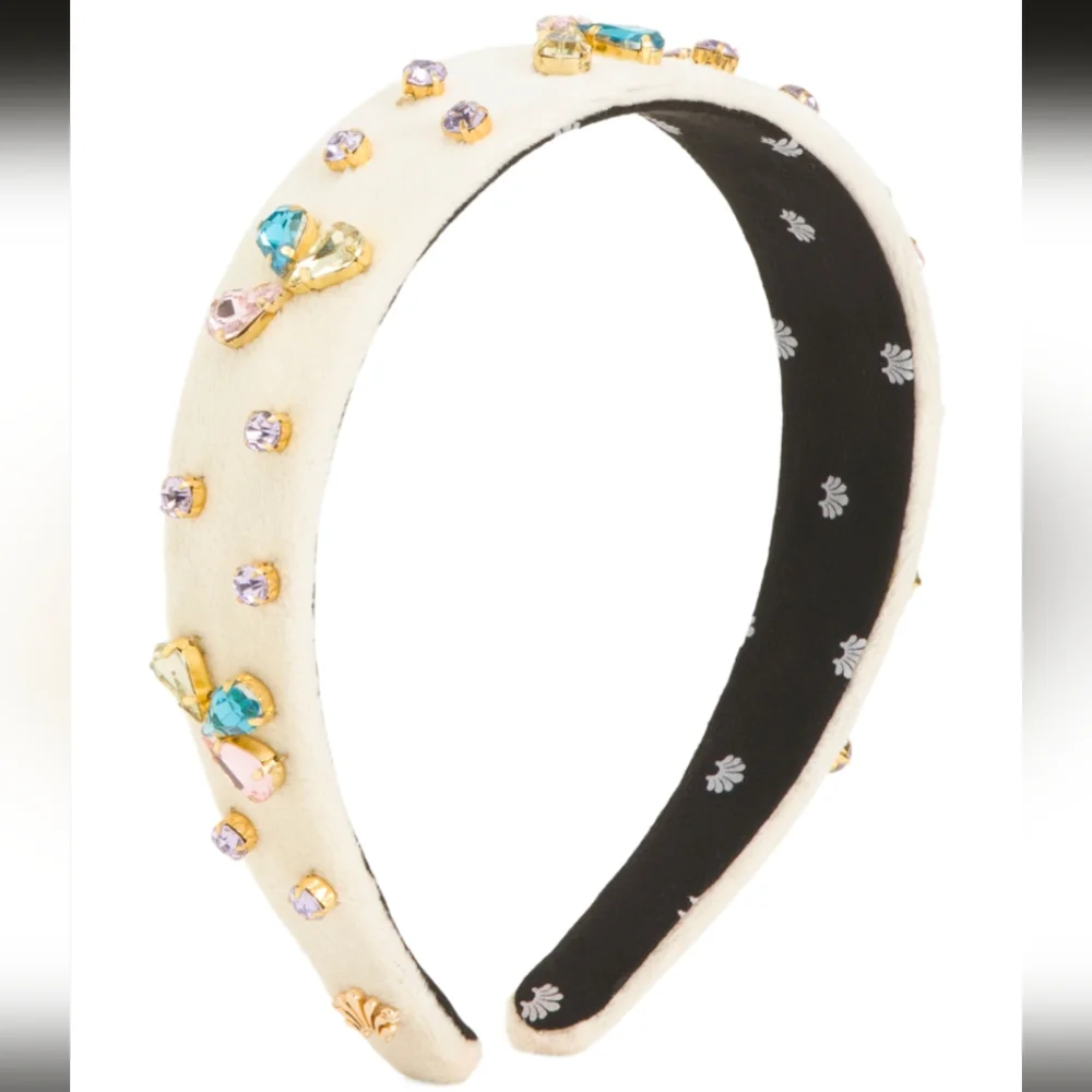 NWT Lele Sadoughi Crystal Bloom Bessette Headband Cream And Multicolor Crystals